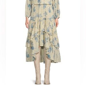 Talisman Tiered Floral Ruffle Midi Skirt 100% Cotton Size Large